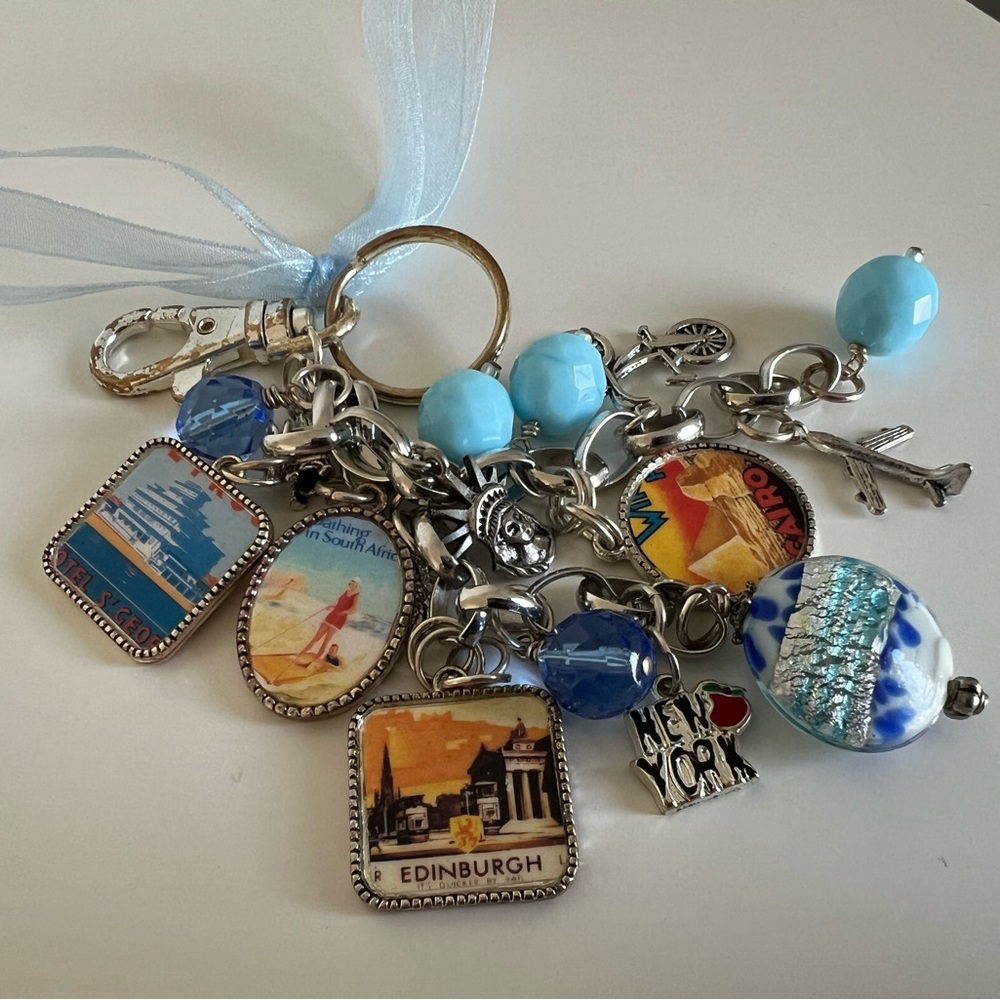Handmade Travel Theme Bag Charm Keyring
